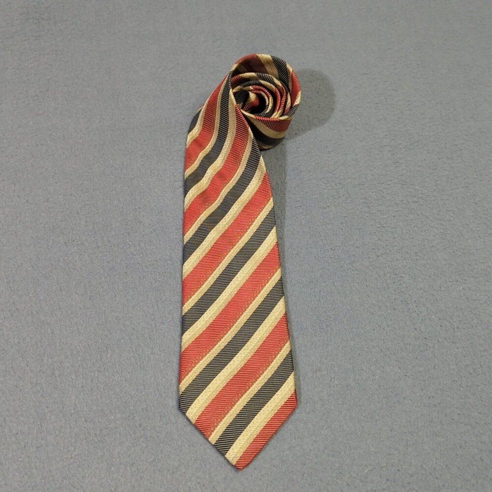 Ermenegildo Zegna Repp Tie 3.5"x58.5" Multicolor Striped Silk Made In Italy